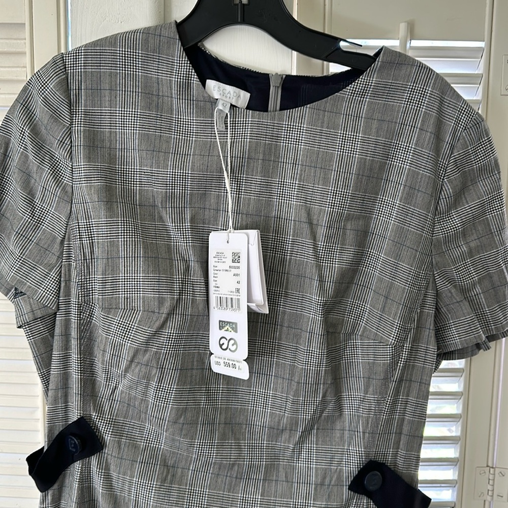 Escada Black & White Check Dress, Size 10 (US) 42 (EU) NWT with small spot.